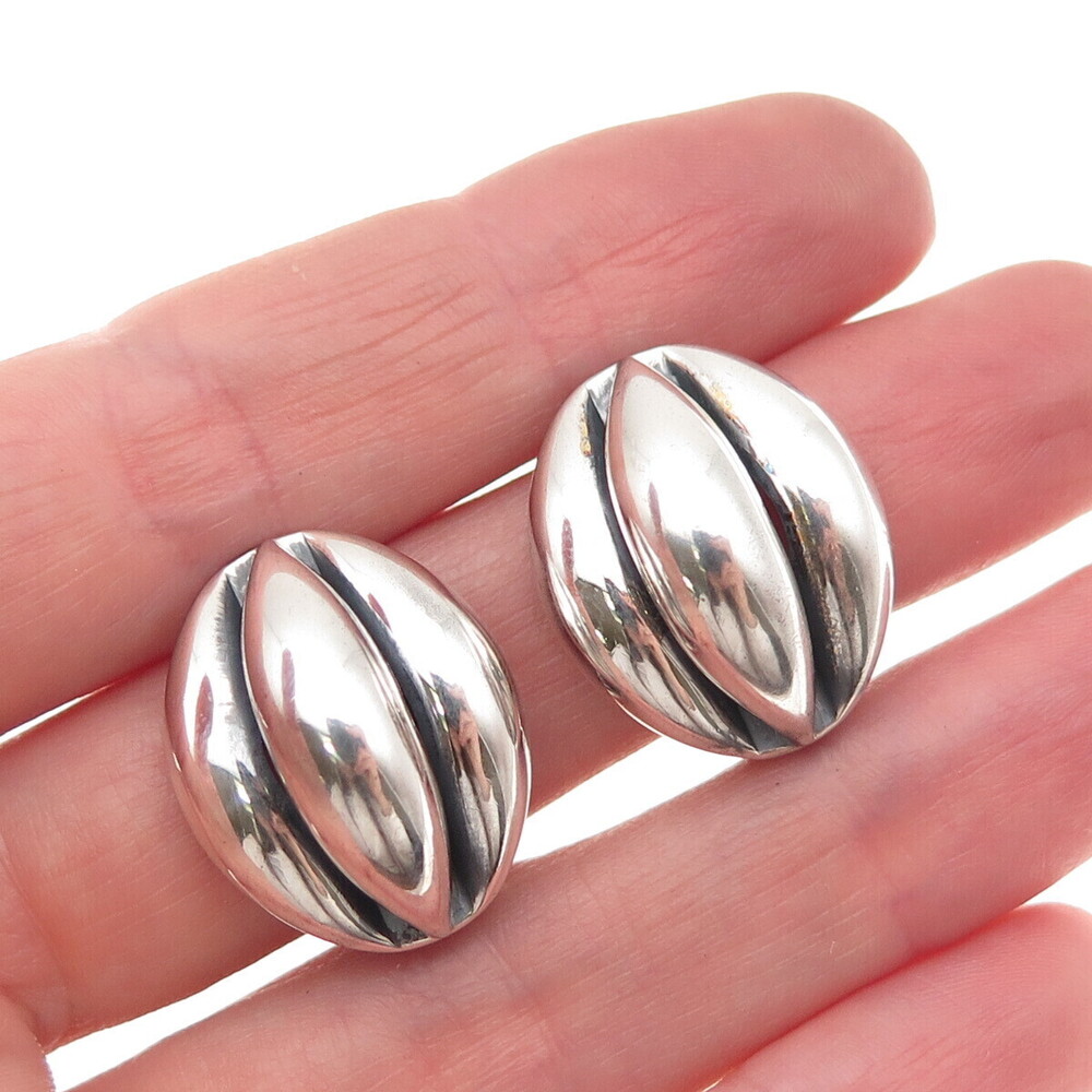 Danecraft 925 Sterling Silver Vintage Modernist Oxidized Clip On Earrings